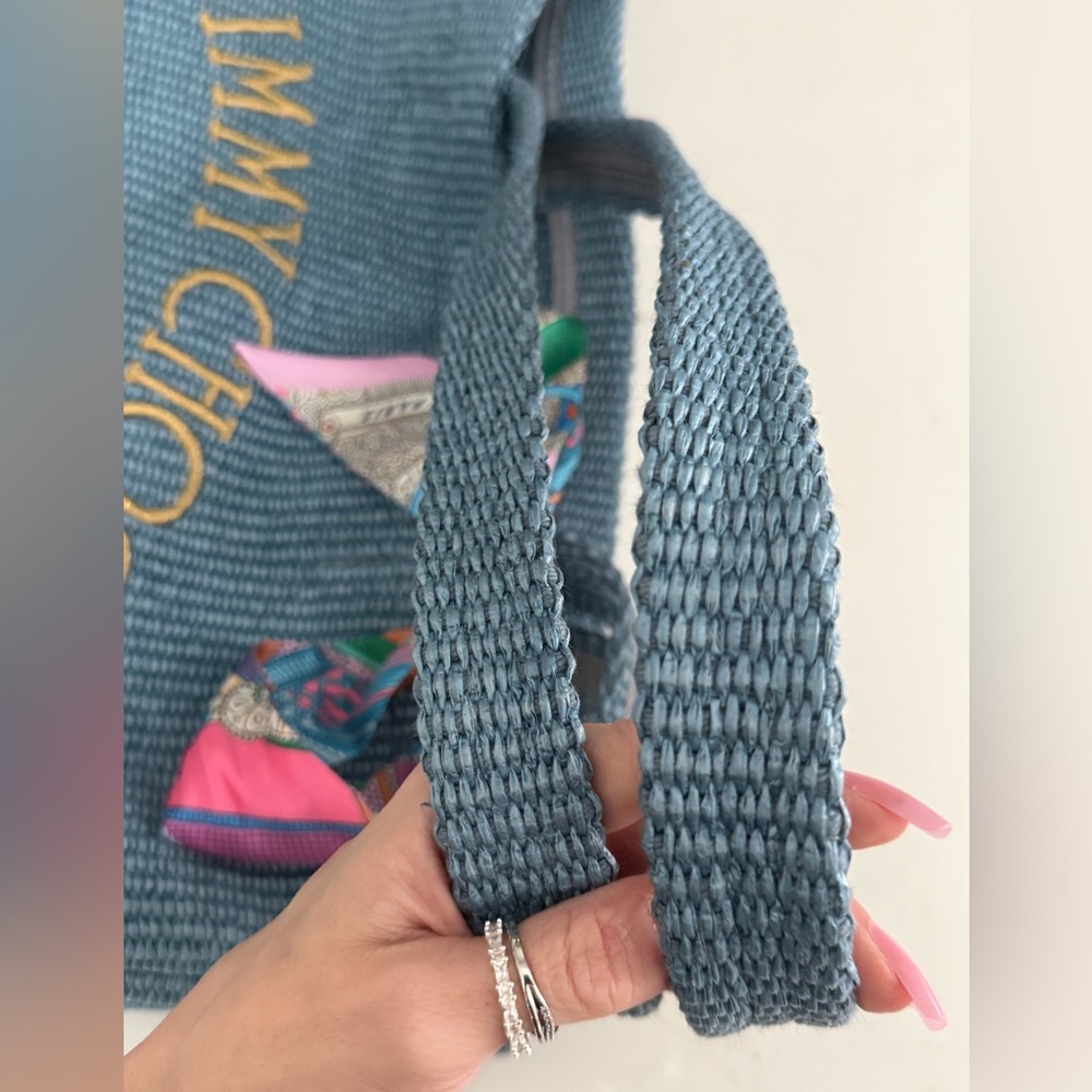 JIMMY CHOO embroidered-logo woven tote/shoulder bag in blue - WORN ONCE - Picture 4 of 11